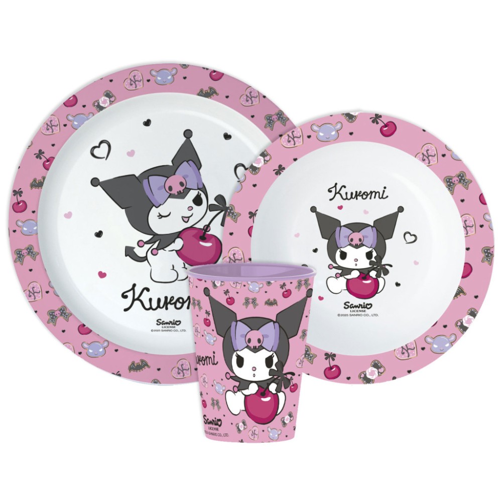 Hello Kitty Kuromi dinner set, micro plastic set, with cup 260 ml