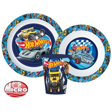 Hot Wheels Blue Fire dinner set, micro plastic set, with glass 260 ml