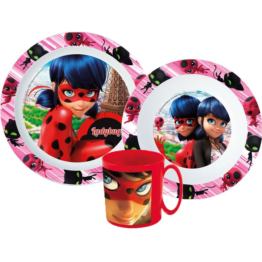 Miraculous Ladybug Dinner set, micro plastic set with 350 ml mug