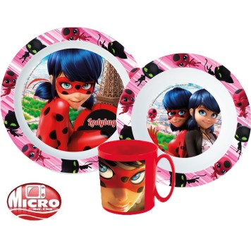 Miraculous Ladybug Dinner set, micro plastic set with 350 ml mug