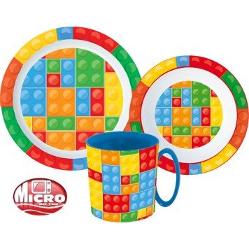 Bricks Lego-themed dinner set, micro plastic set with mug 350 ml