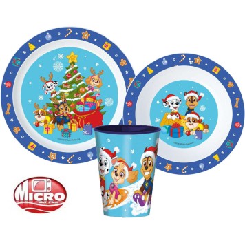 Paw Patrol Holiday Christmas Tableware Set, Micro Plastic Set, with 260 ml Cup