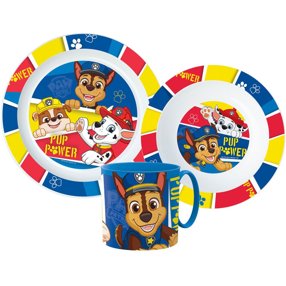 Paw Patrol Pup Power dinner set, micro plastic set with mug 265 ml