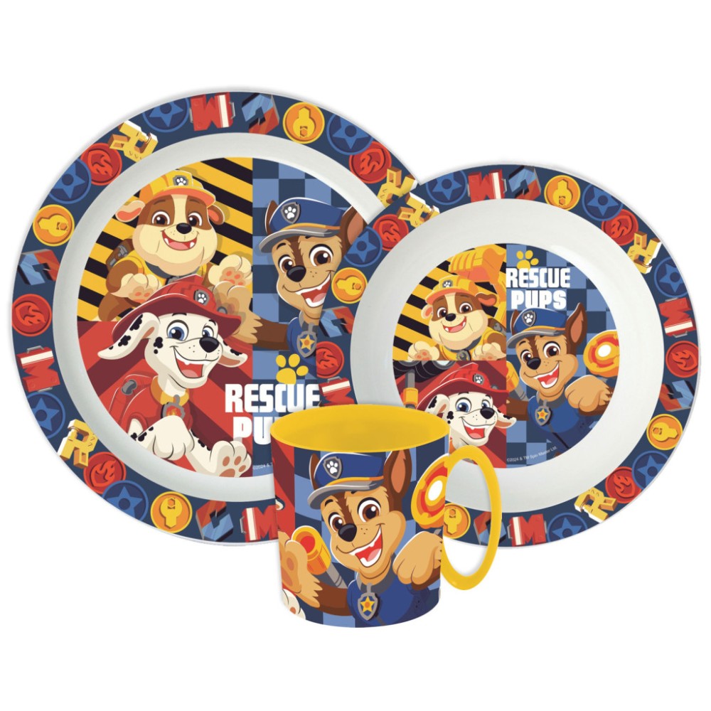 Paw Patrol Rescue Pups dinner set, micro plastic set with mug 390 ml
