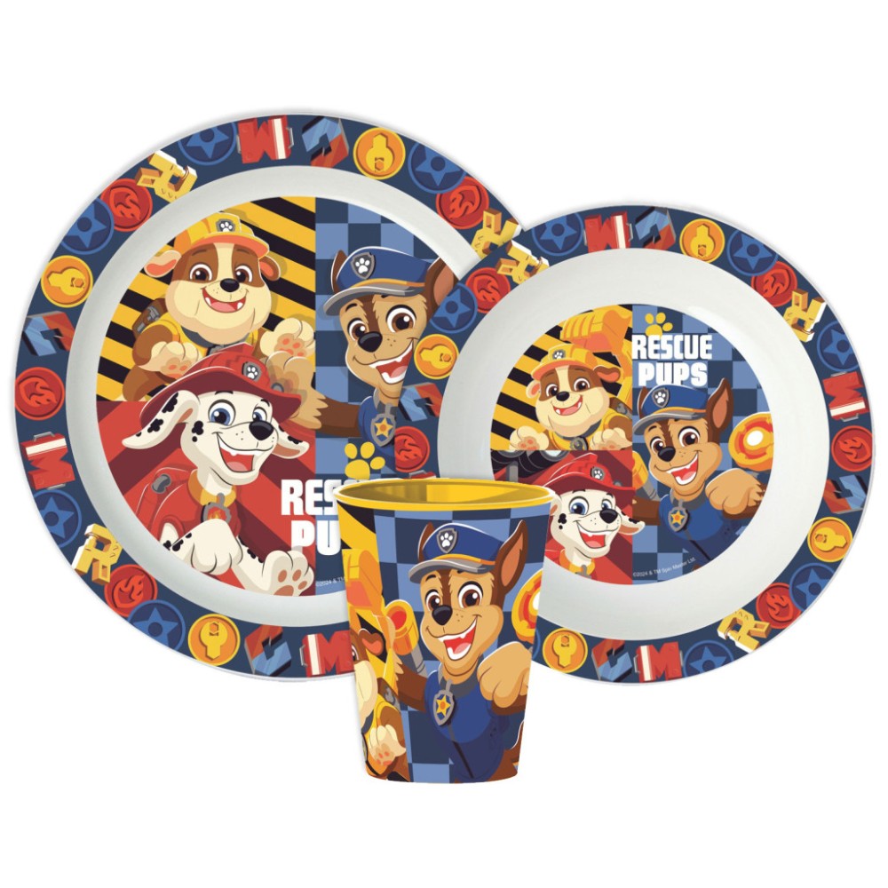 Paw Patrol Rescue Pups dinner set, micro plastic set, with cup 260 ml