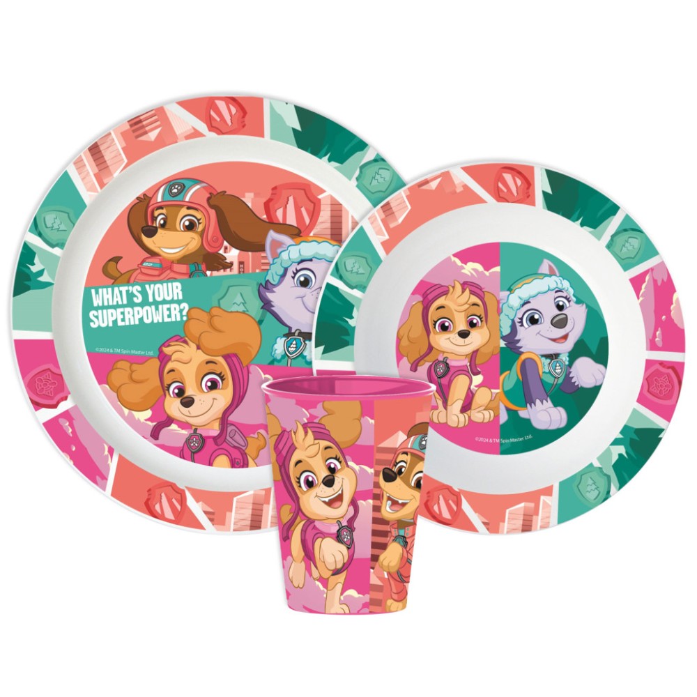 Paw Patrol Superpowers Dinner set, micro plastic set, with cup 260 ml