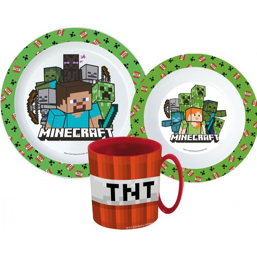 Minecraft dinnerware set, micro plastic set with mug 350 ml