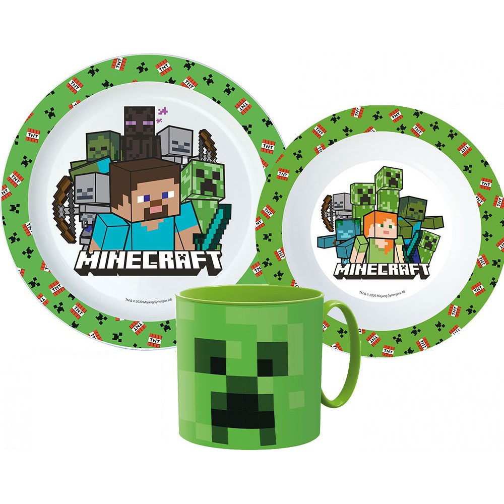 Minecraft Pixelcraft dinner set, micro plastic set with mug 265 ml