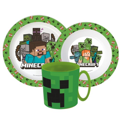 Minecraft Pixelcraft dinner set, micro plastic set with 390 ml mug