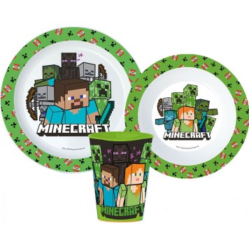 Minecraft Pixelcraft dinner set, micro plastic set, with cup 260 ml