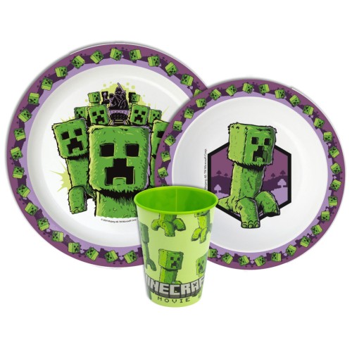Minecraft The Movie dinner set, micro plastic set, cup 260 ml