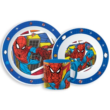 Spiderman Grid dinner set, micro plastic set with mug 265 ml