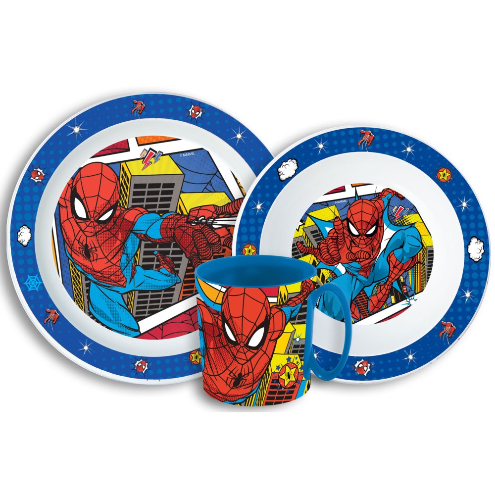 Spiderman Grid dinner set, micro plastic set with mug 350 ml