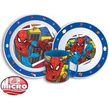 Spiderman Grid dinner set, micro plastic set with mug 350 ml