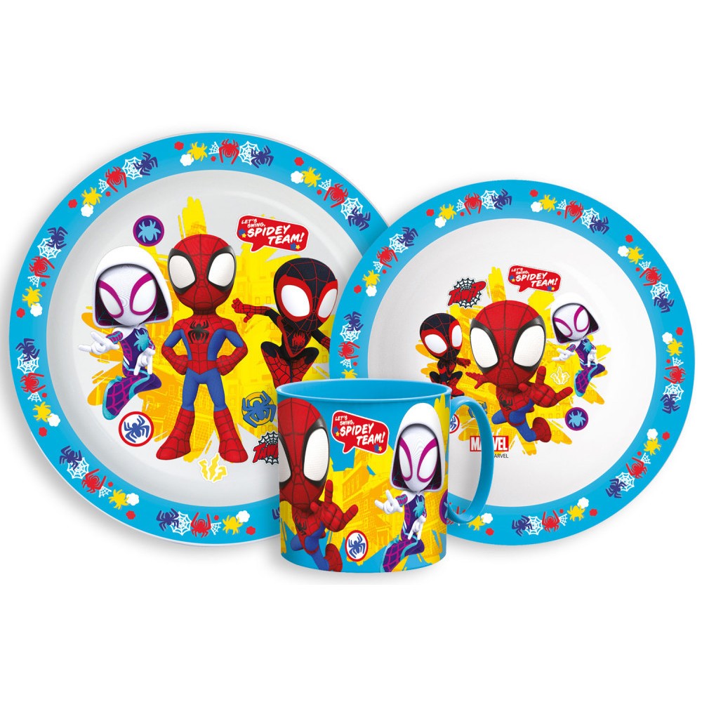 Spiderman Spidey Team dinner set, micro plastic set with mug 265 ml