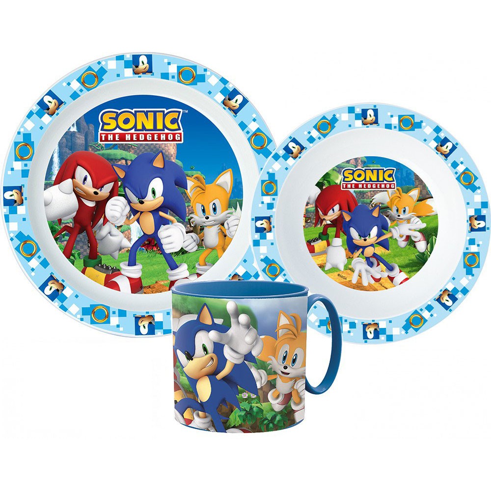 Sonic the Hedgehog dinner set, micro plastic set with mug 265 ml