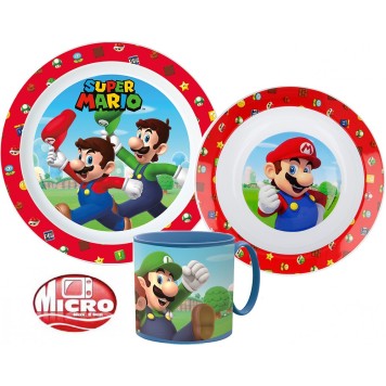 Super Mario dinner set, micro plastic set with mug 265 ml