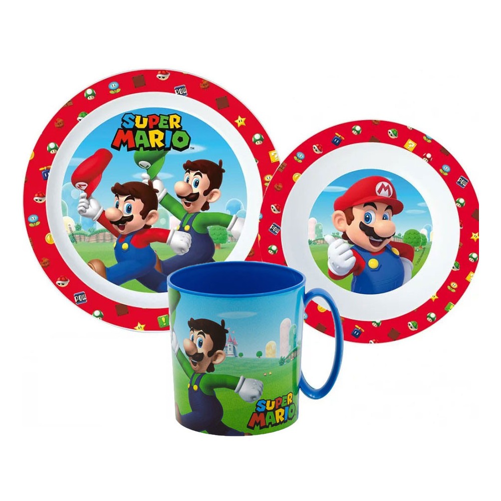 Super Mario tableware set, micro plastic set with 350 ml mug
