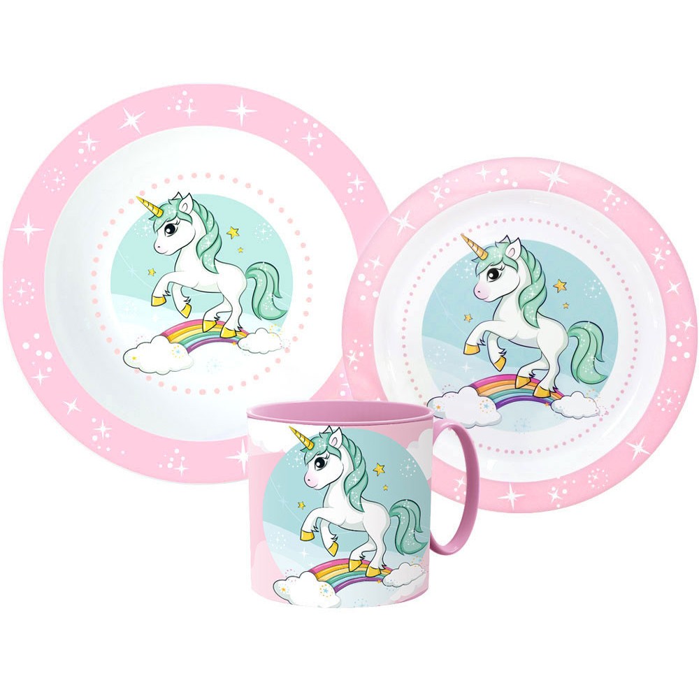 Unicorn Range dinner set, micro plastic set with 265 ml mug