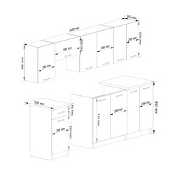 MEBLE KUCHENNE ZESTAW OLIWIA 2.4M BIAŁY-BETON