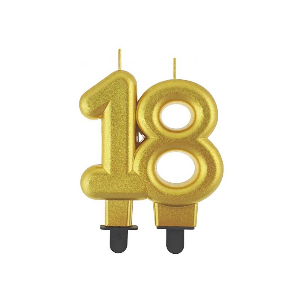 Colour Gold Gold number 18 cake candle