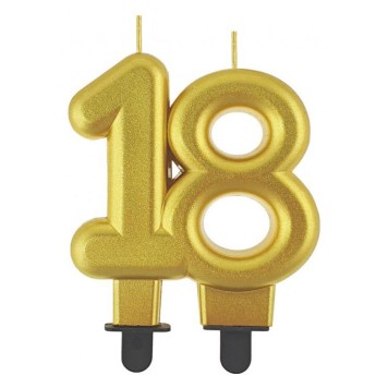 Colour Gold Gold number 18 cake candle