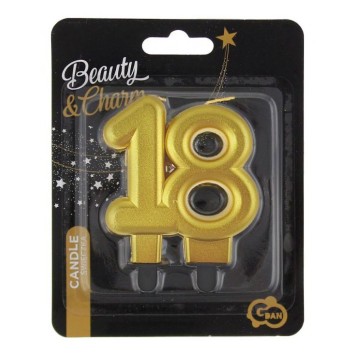 Colour Gold Gold number 18 cake candle