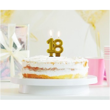 Colour Gold Gold number 18 cake candle