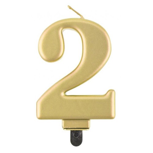 Number Metallic Golden number 2 candle, cake candle