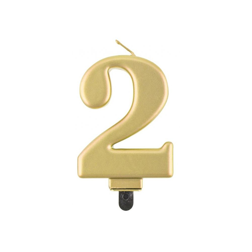 Number Metallic Golden number 2 candle, cake candle