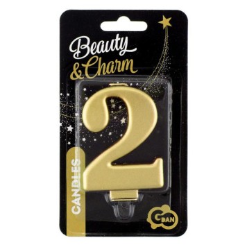 Number Metallic Golden number 2 candle, cake candle