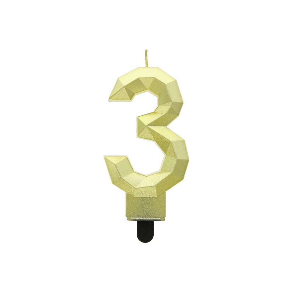 Number Diamond Metallic Gold Number 3 Candle, Cake Candle