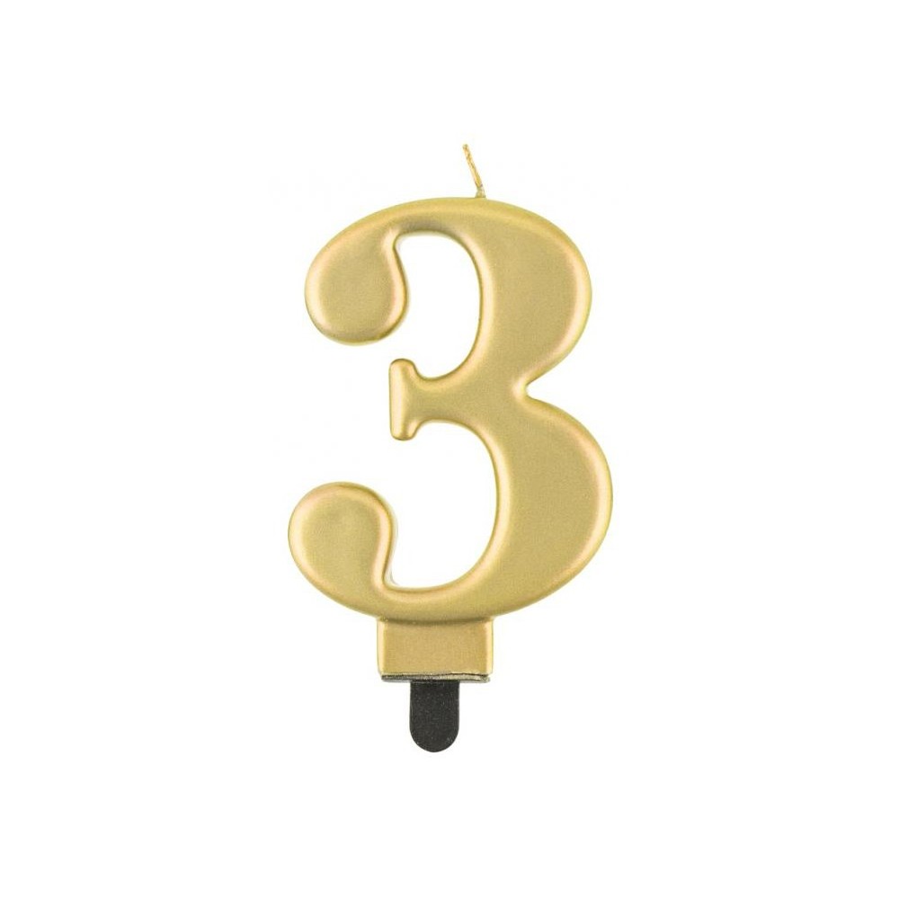 Number Metallic Gold number 3 candle, cake candle