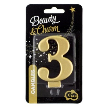 Number Metallic Gold number 3 candle, cake candle