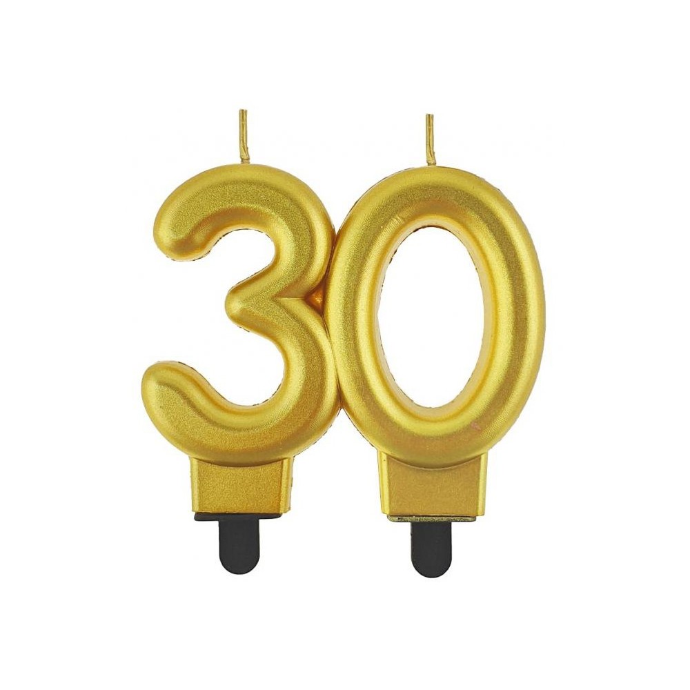 Colour Gold Gold 30th Birthday Candle, Number Candle