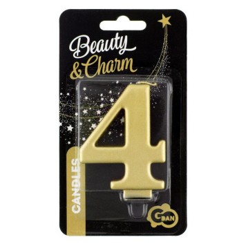 Number Metallic Gold number 4 candle, cake candle