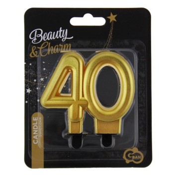 Colour Gold Gold 40th Cake Candle, Number Candle