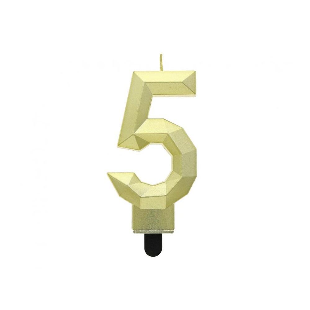 Number Diamond Metallic Gold number 5 candle, cake candle