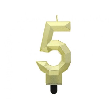 Number Diamond Metallic Gold number 5 candle, cake candle