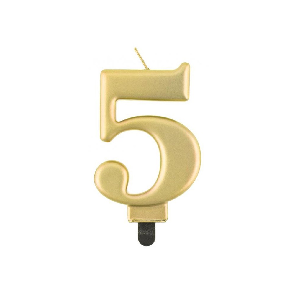 Number Metallic Gold number 5 candle, cake candle