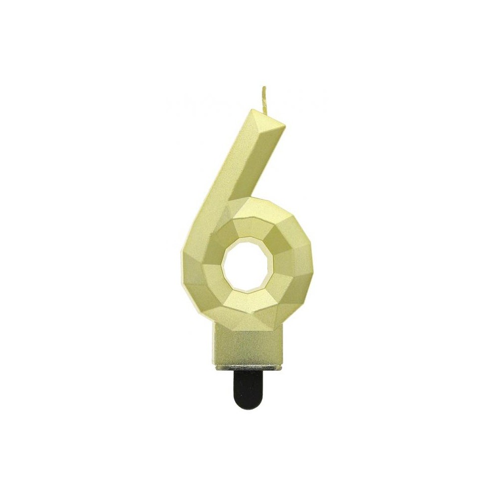 Number Diamond Metallic Gold number 6 candle, cake candle