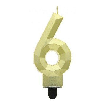 Number Diamond Metallic Gold number 6 candle, cake candle