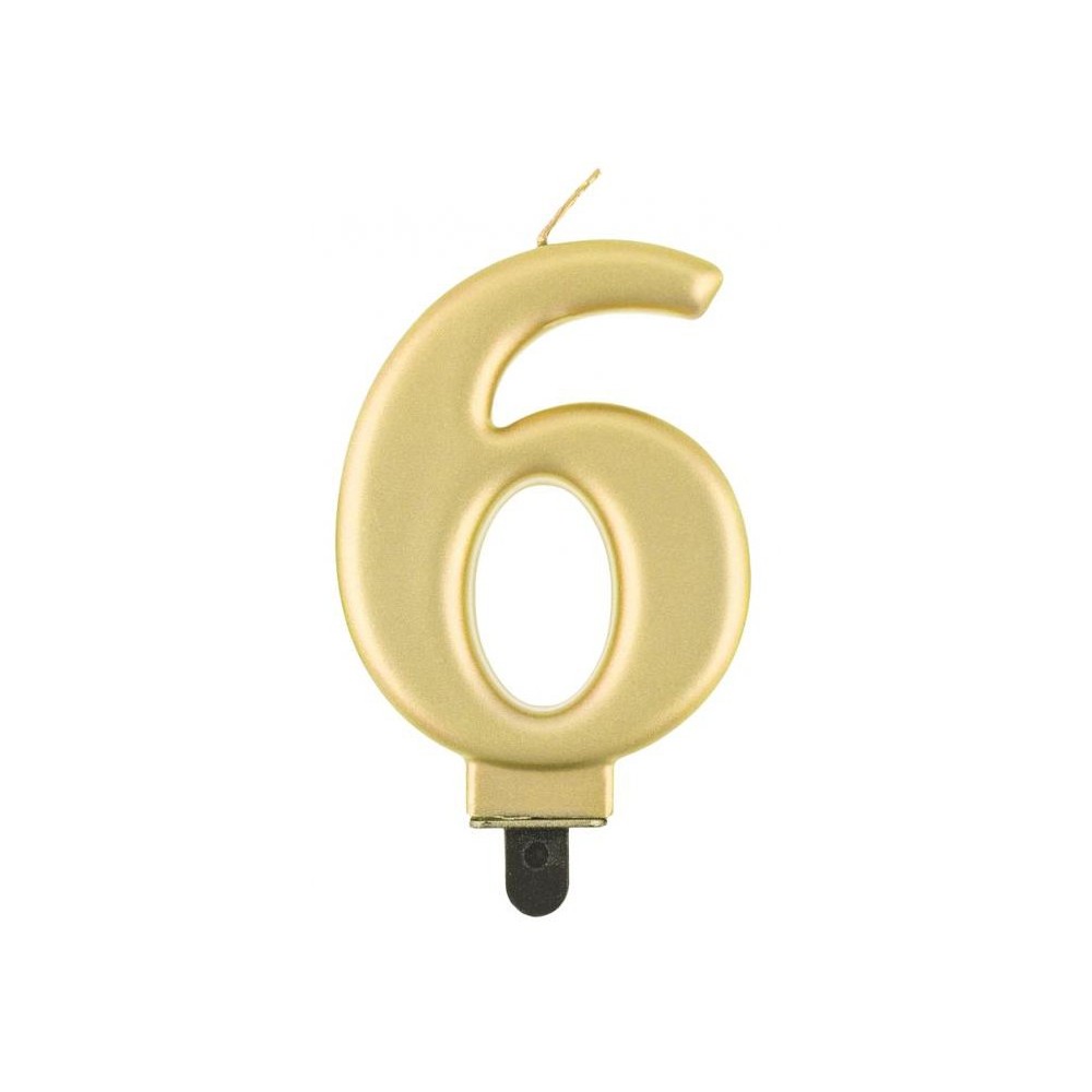 Number Metallic Gold number 6 candle, cake candle