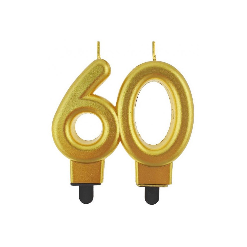 Colour Gold Gold 60 birthday candle, numbered candle