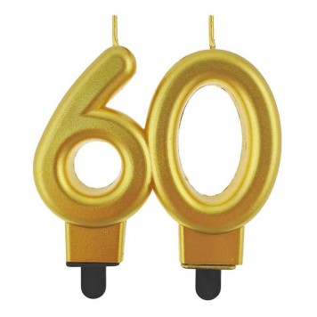 Colour Gold Gold 60 birthday candle, numbered candle