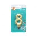 Number Diamond Metallic Gold number 8 candle, cake candle