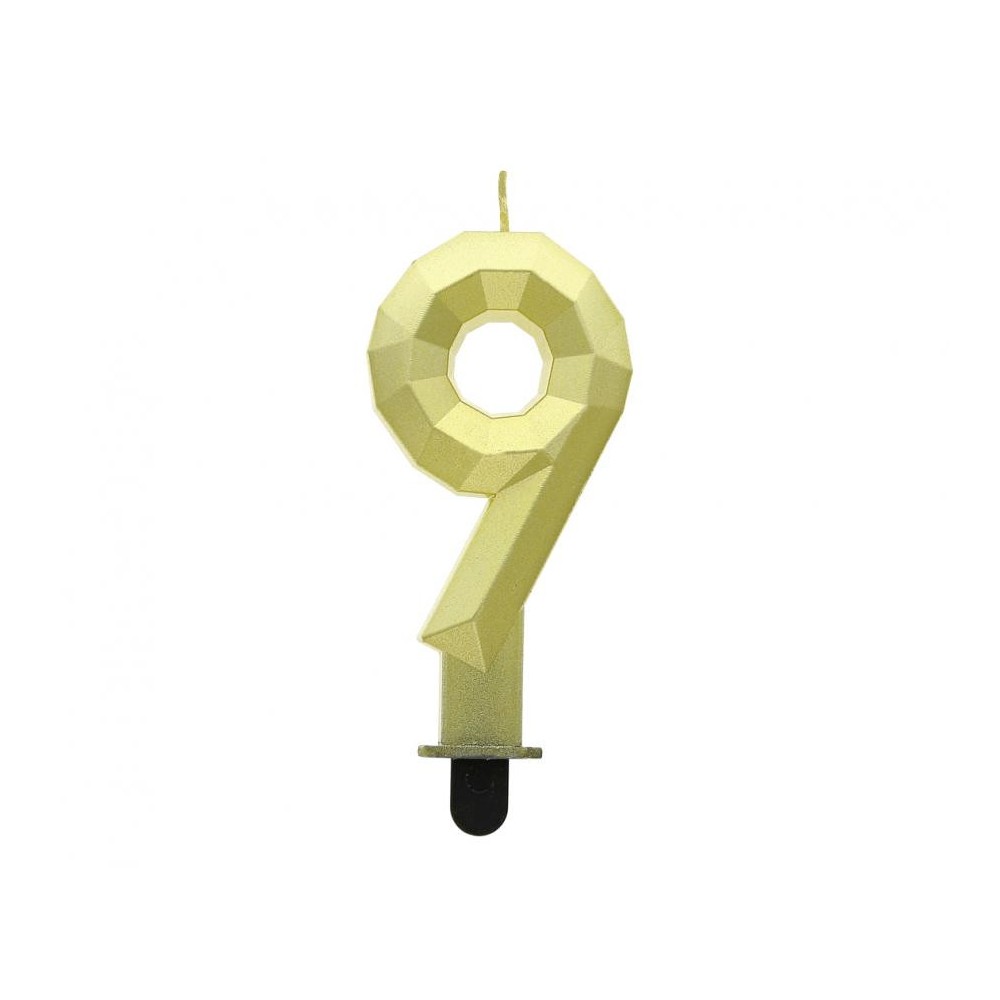 Number Diamond Metallic Gold number 9 candle, cake candle