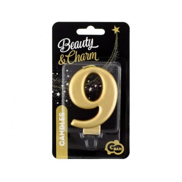Number Metallic Gold number 9 birthday candle