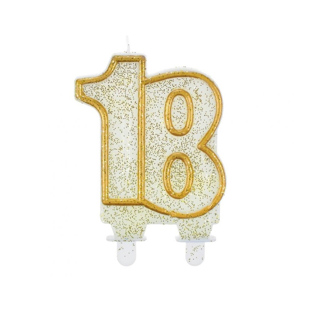 Colour Gold Gold glitter number candle 18, cake candle