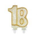 Colour Gold Gold glitter number candle 18, cake candle